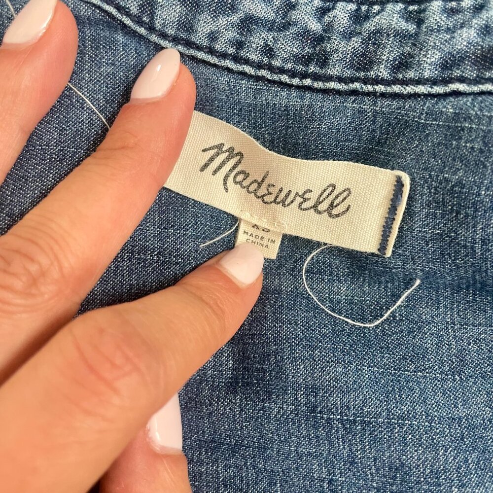 Madewell Chambray Denim Shirt Dress Long Sleeve Button Down Blue XS - Picture 2 of 5